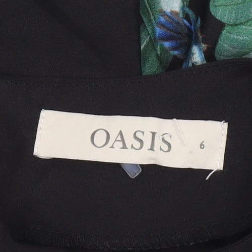 Oasis Womens Black Floral Butterfly Blouse Size 6 Short Sleeve