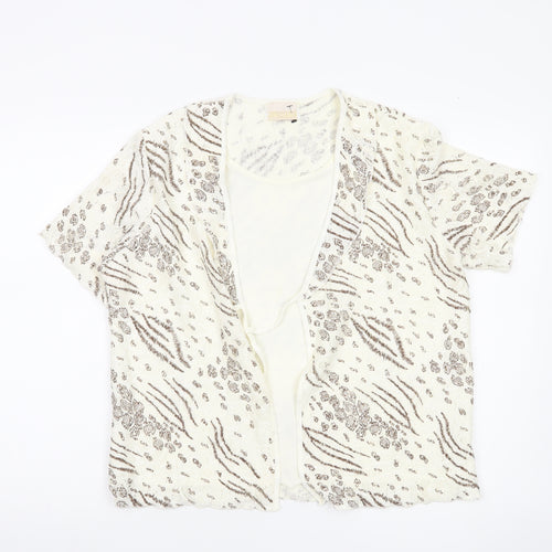 Jordama Women’s Beige Animal Print Lace Kimono Blouse L