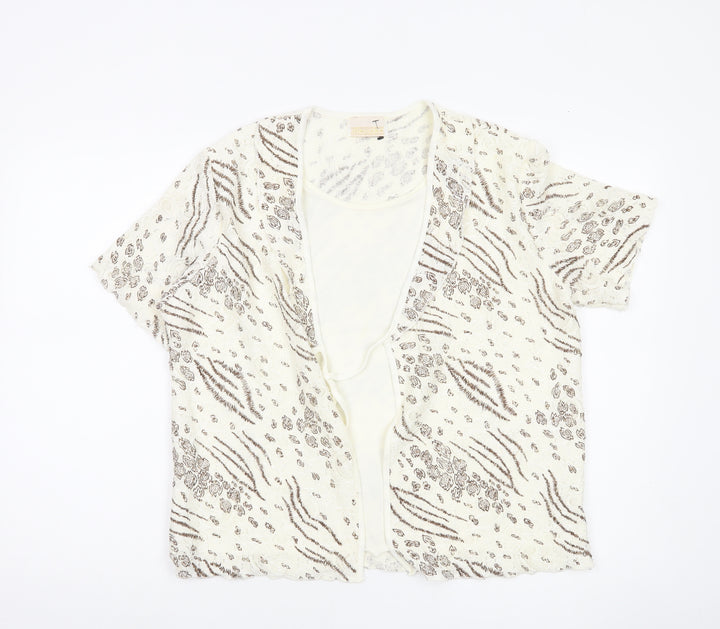 Jordama Women’s Beige Animal Print Lace Kimono Blouse L