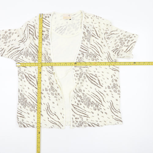 Jordama Women’s Beige Animal Print Lace Kimono Blouse L