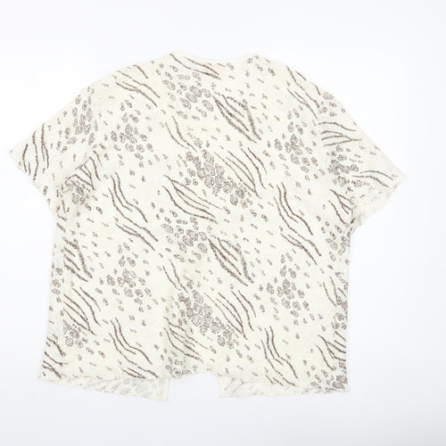 Jordama Women’s Beige Animal Print Lace Kimono Blouse L