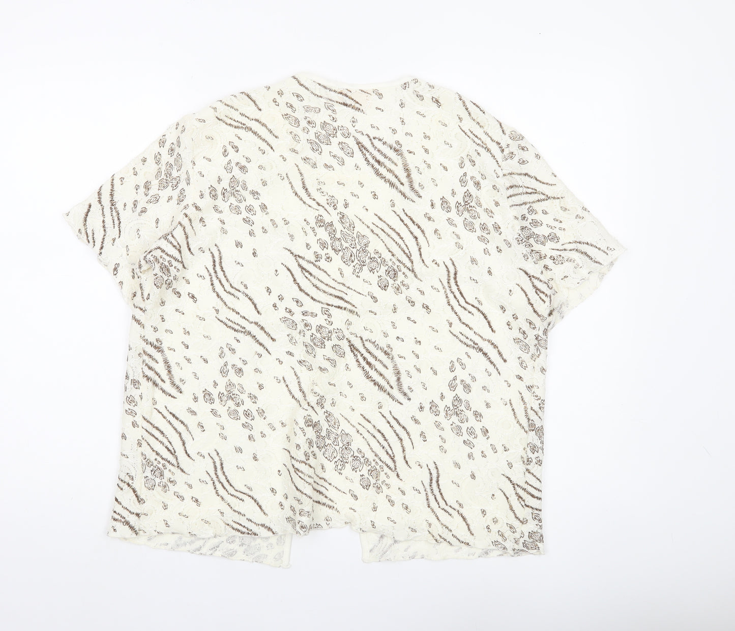 Jordama Women’s Beige Animal Print Lace Kimono Blouse L