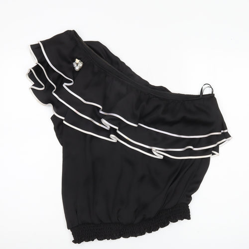 Red Herring Womens Black One Shoulder Ruffle Blouse Size 18