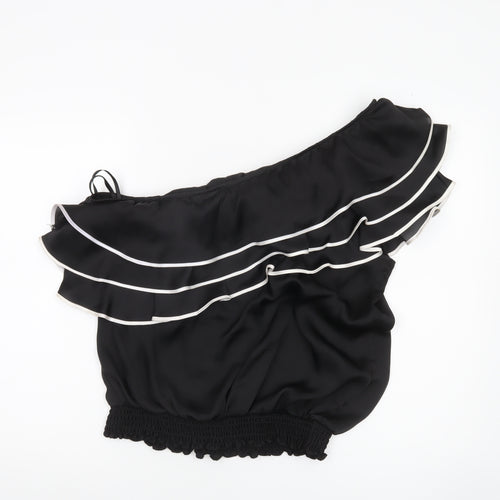Red Herring Womens Black One Shoulder Ruffle Blouse Size 18