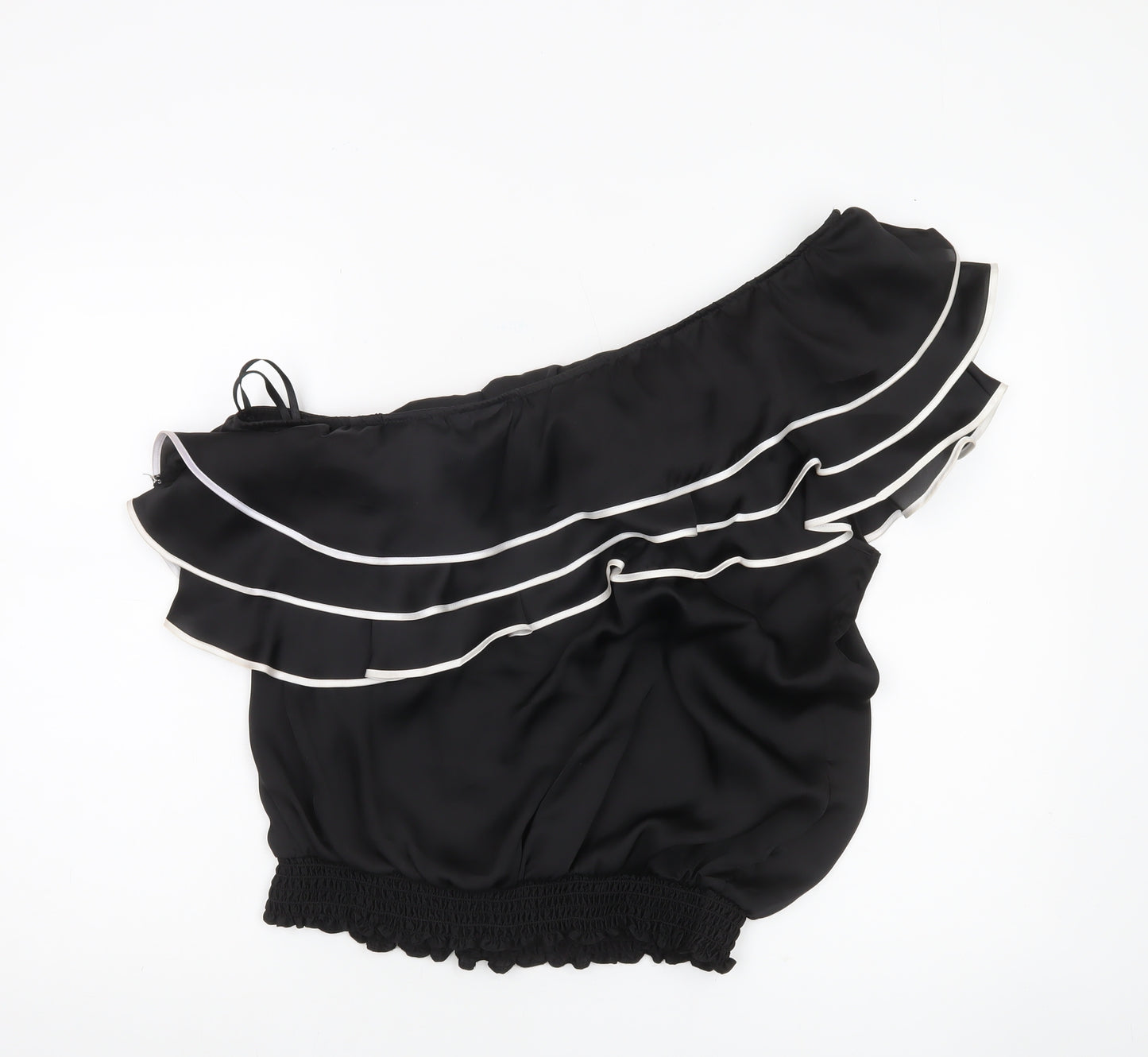 Red Herring Womens Black One Shoulder Ruffle Blouse Size 18