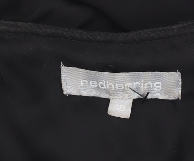 Red Herring Womens Black One Shoulder Ruffle Blouse Size 18