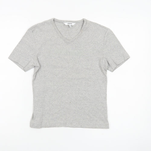 Esprit Womens Grey Cotton V-Neck T-Shirt Size S Short Sleeve