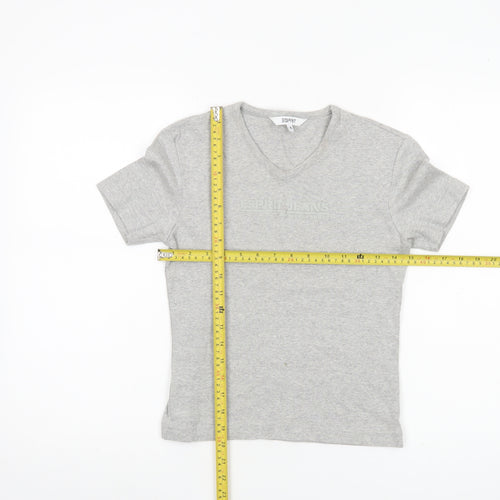 Esprit Womens Grey Cotton V-Neck T-Shirt Size S Short Sleeve