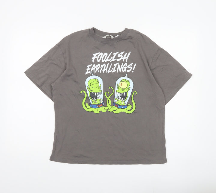 H&M Boys Grey Simpsons T-Shirt 11-12Y Graphic Print Kang Kodos Casual