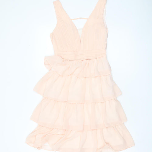 CHARM'S Paris Women Beige Short A-Line Sleeveless Cocktail Dress S