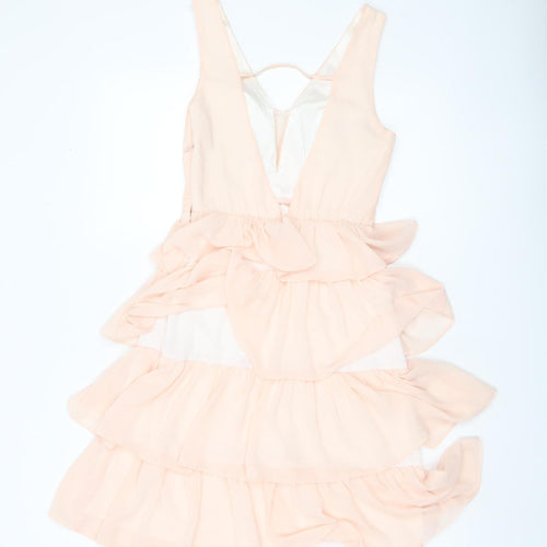 CHARM'S Paris Women Beige Short A-Line Sleeveless Cocktail Dress S