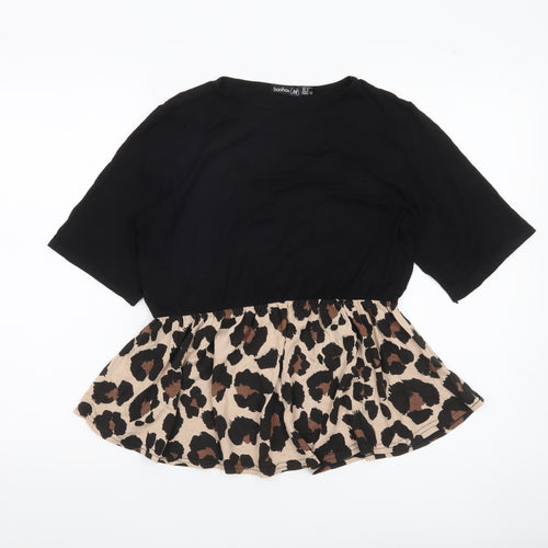 Boohoo Womens Black Leopard Print Peplum Blouse UK 12 Regular