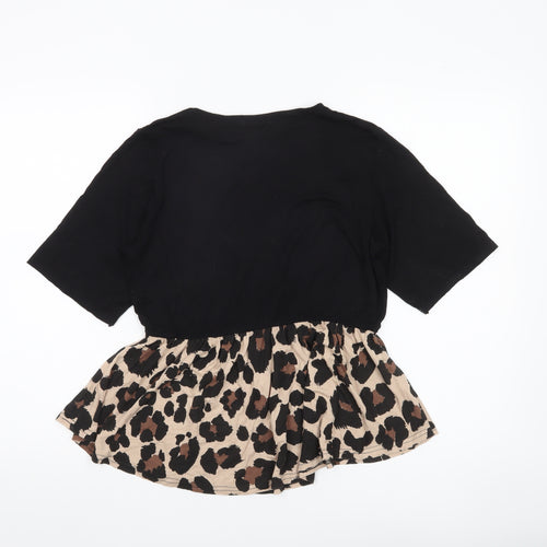 Boohoo Womens Black Leopard Print Peplum Blouse UK 12 Regular