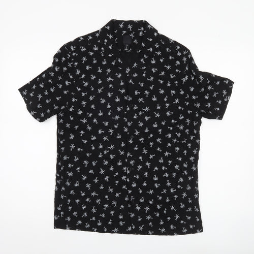 H&M Men’s Black Tropical Palm Print Short Sleeve Shirt Size S