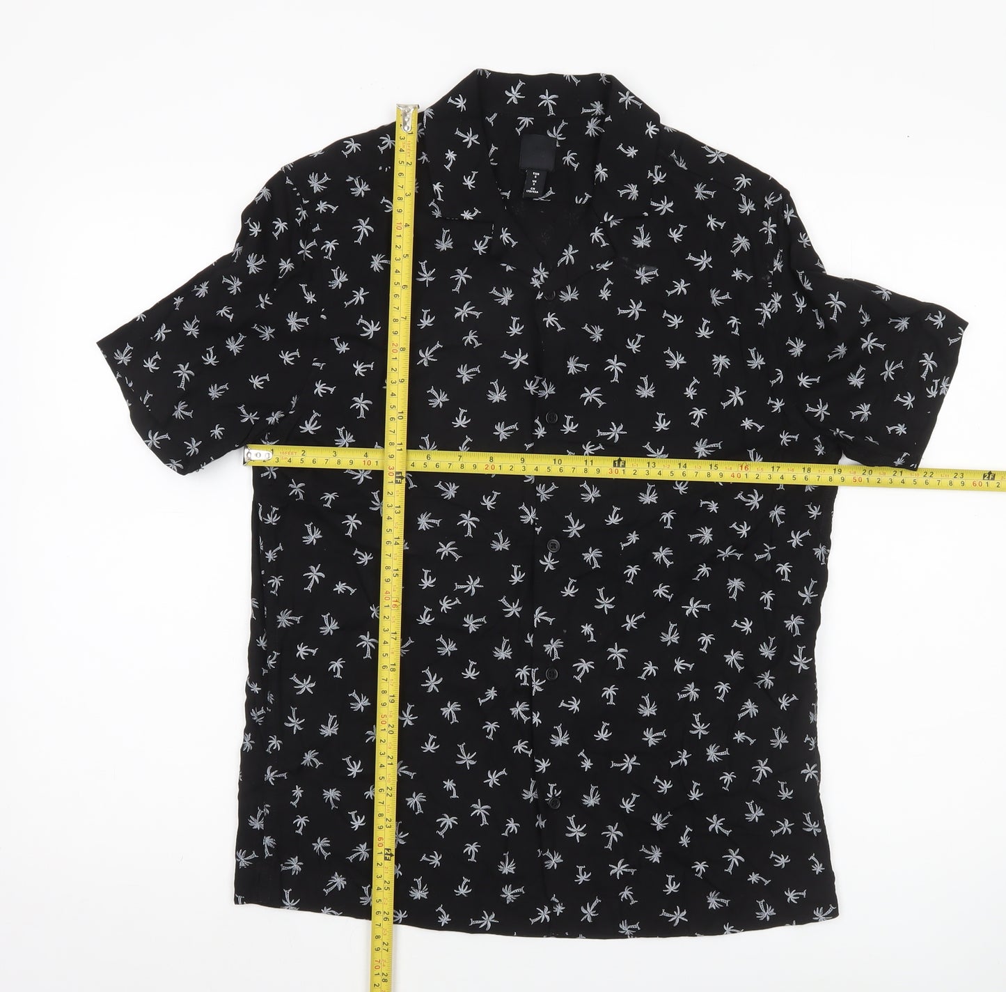H&M Men’s Black Tropical Palm Print Short Sleeve Shirt Size S