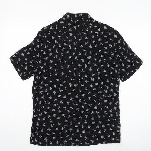 H&M Men’s Black Tropical Palm Print Short Sleeve Shirt Size S