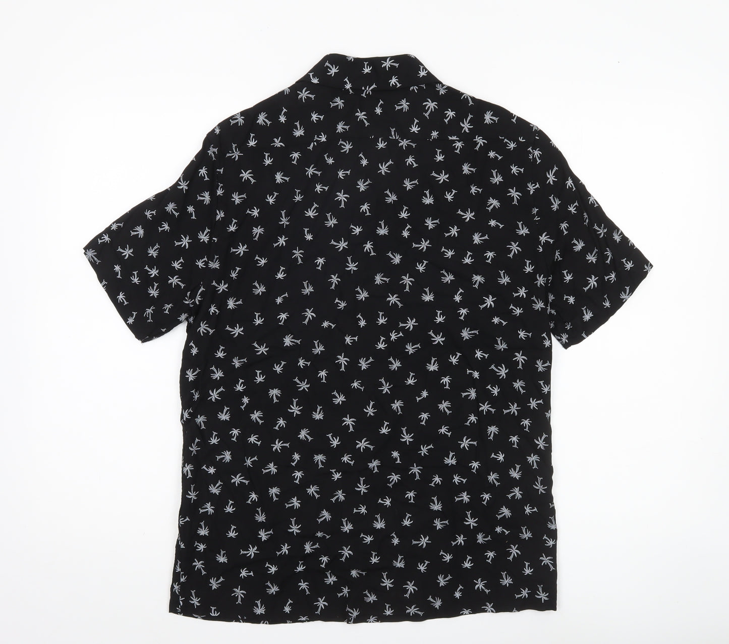 H&M Men’s Black Tropical Palm Print Short Sleeve Shirt Size S