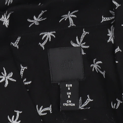 H&M Men’s Black Tropical Palm Print Short Sleeve Shirt Size S