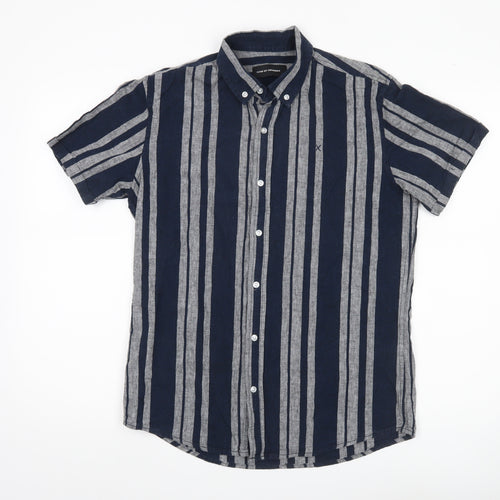 Clean Cut Copenhagen Men’s Blue Striped Short Sleeve Button-Up Shirt M