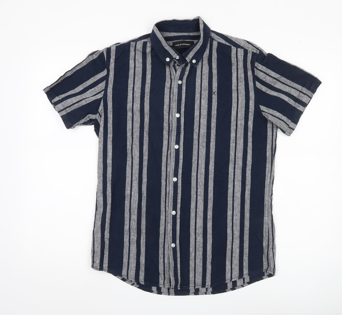 Clean Cut Copenhagen Men’s Blue Striped Short Sleeve Button-Up Shirt M