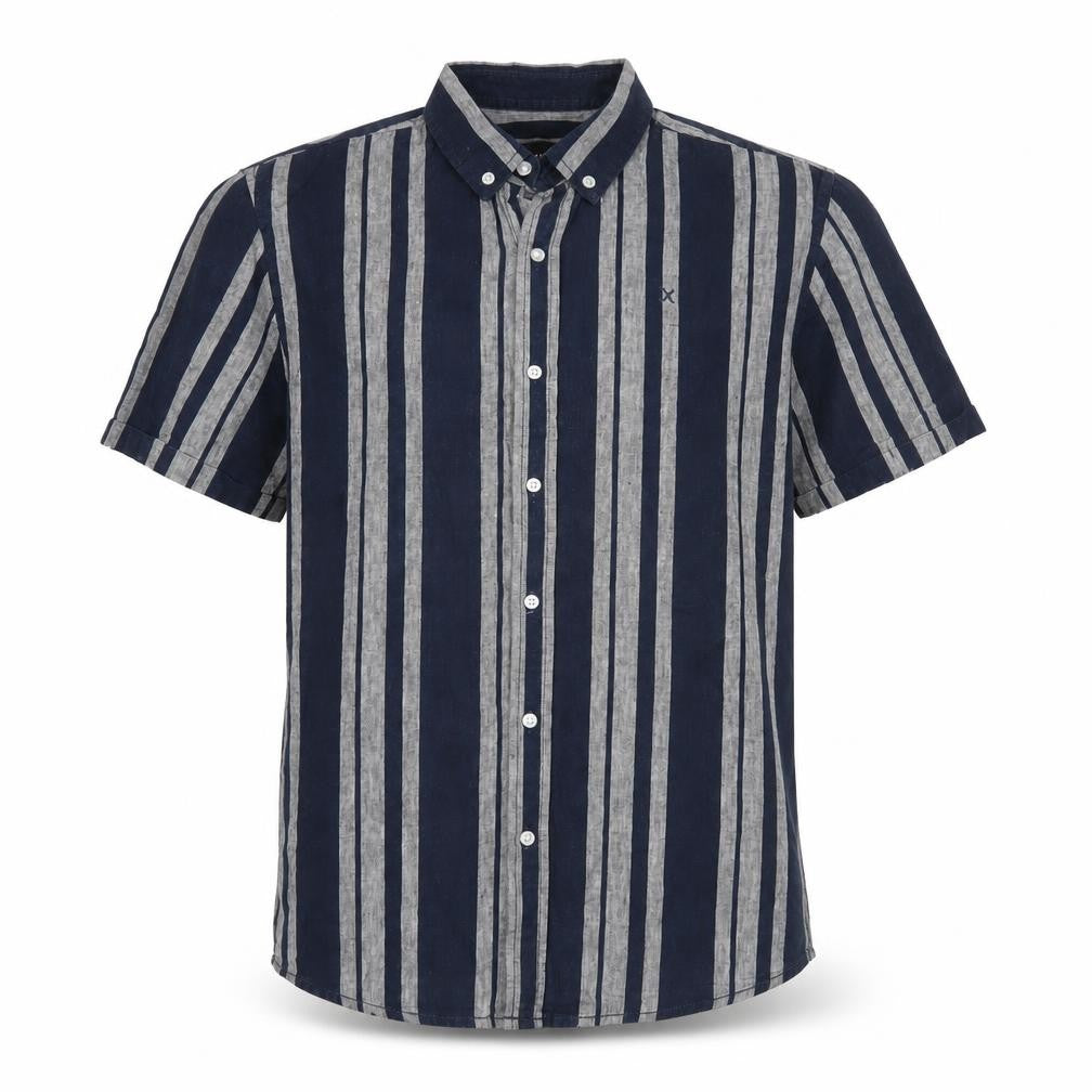 Clean Cut Copenhagen Men’s Blue Striped Short Sleeve Button-Up Shirt M