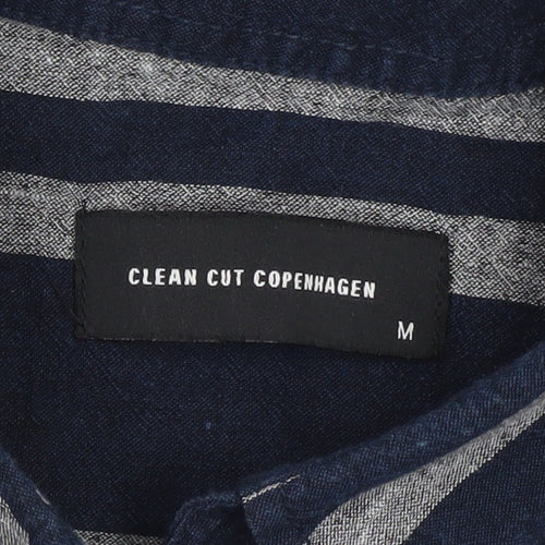 Clean Cut Copenhagen Men’s Blue Striped Short Sleeve Button-Up Shirt M