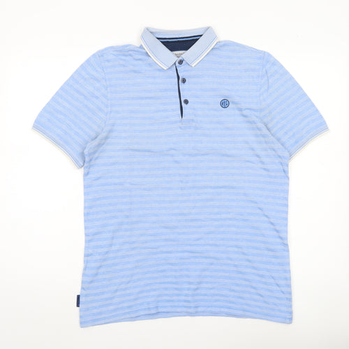 Manchester City Mens Blue Striped Polo Shirt Size M Short Sleeve Cotton