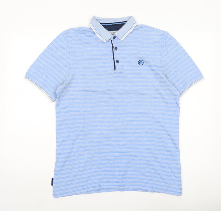 Manchester City Mens Blue Striped Polo Shirt Size M Short Sleeve Cotton