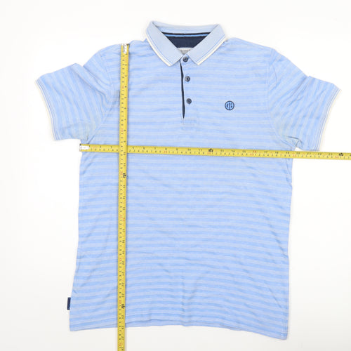 Manchester City Mens Blue Striped Polo Shirt Size M Short Sleeve Cotton
