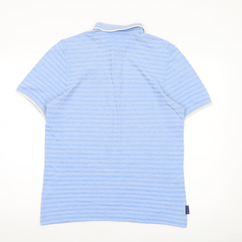 Manchester City Mens Blue Striped Polo Shirt Size M Short Sleeve Cotton