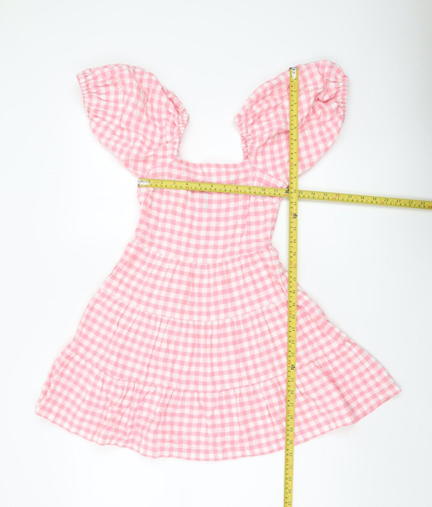 Influence Women’s Pink Gingham Skater Dress Size 6 Puff Sleeve