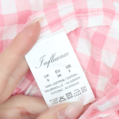 Influence Women’s Pink Gingham Skater Dress Size 6 Puff Sleeve