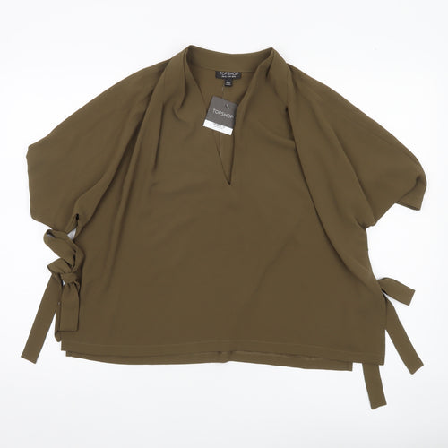 Topshop Women’s Green Size 14 Tunic Blouse Short Sleeve V-Neck