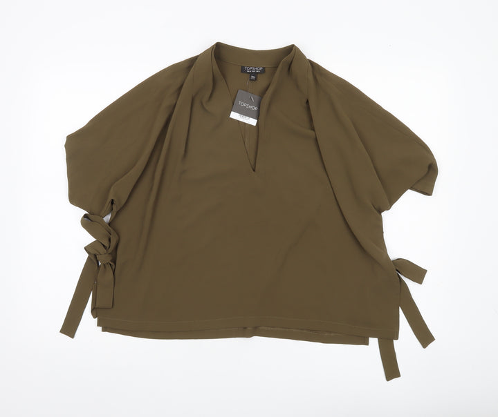 Topshop Women’s Green Size 14 Tunic Blouse Short Sleeve V-Neck