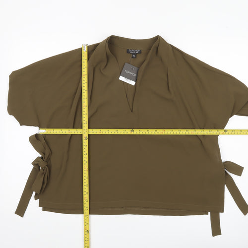 Topshop Women’s Green Size 14 Tunic Blouse Short Sleeve V-Neck