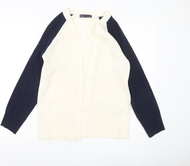 Marks and Spencer Women Ivory Blue Cardigan S Knit Acrylic
