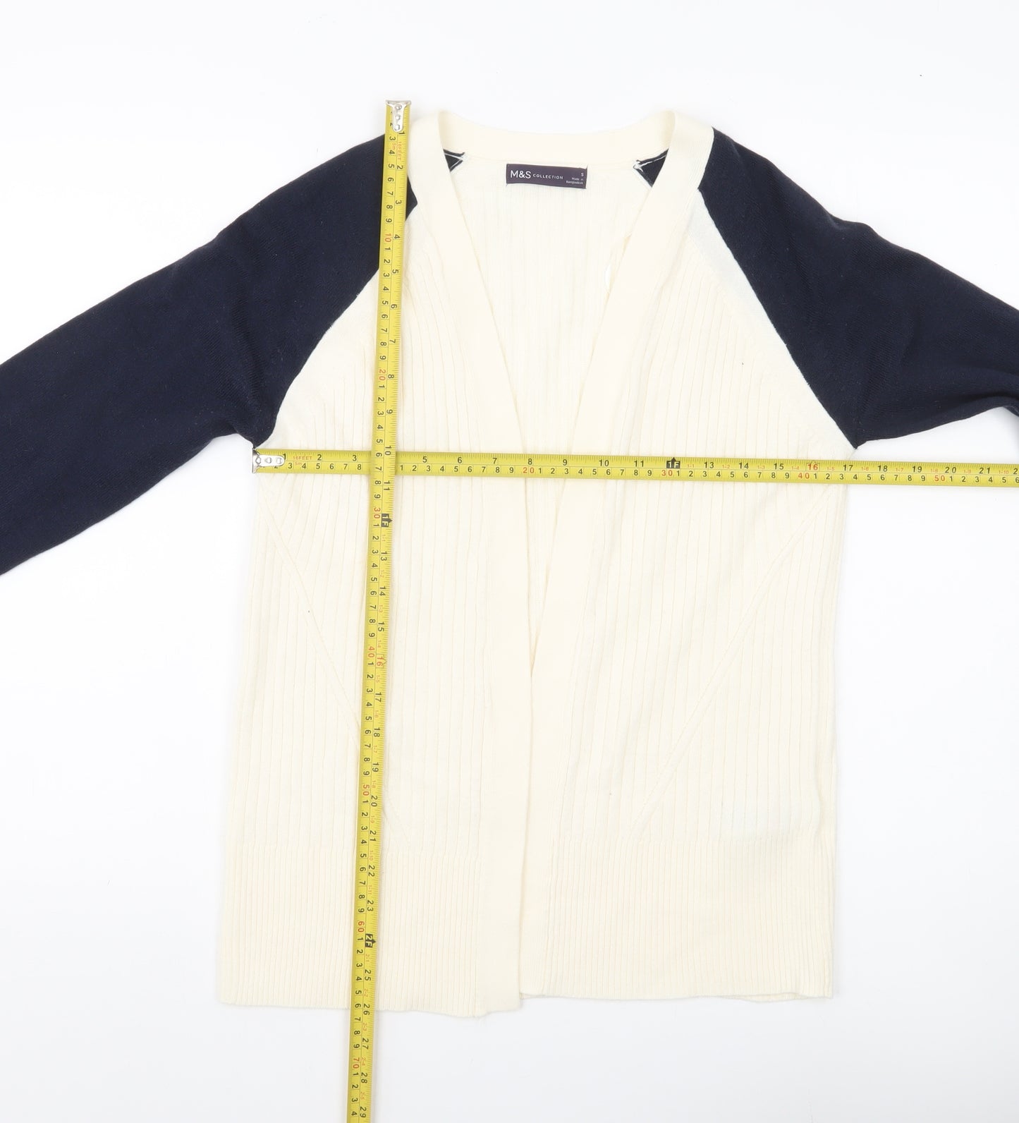 Marks and Spencer Women Ivory Blue Cardigan S Knit Acrylic