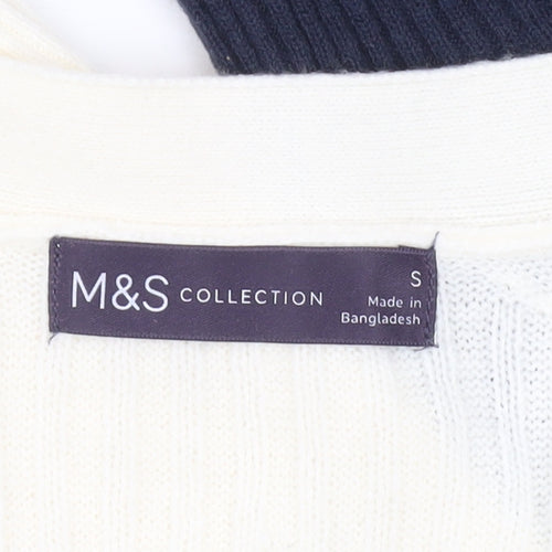 Marks and Spencer Women Ivory Blue Cardigan S Knit Acrylic