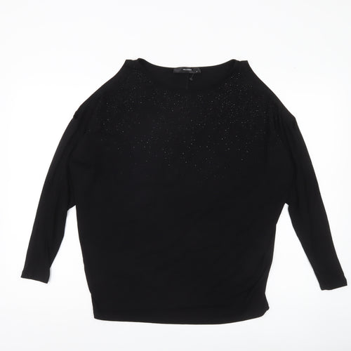 Hallhuber Women Black M Rhinestone Blouse 3/4 Sleeve Boat Neck