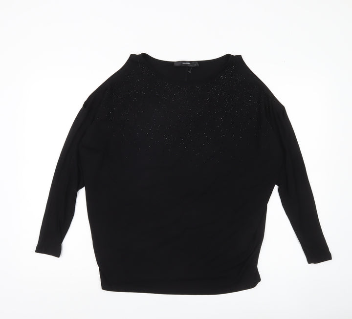 Hallhuber Women Black M Rhinestone Blouse 3/4 Sleeve Boat Neck