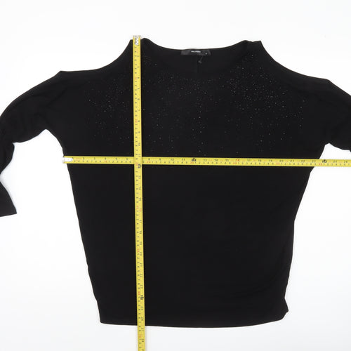 Hallhuber Women Black M Rhinestone Blouse 3/4 Sleeve Boat Neck