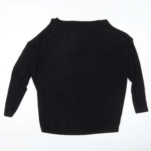 Hallhuber Women Black M Rhinestone Blouse 3/4 Sleeve Boat Neck