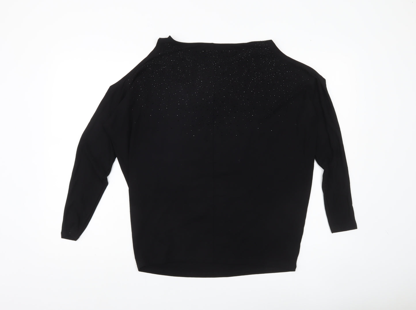 Hallhuber Women Black M Rhinestone Blouse 3/4 Sleeve Boat Neck