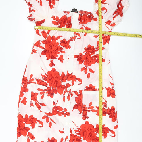 QED London Women’s Red Floral Shift Dress UK 14 Puff Sleeve
