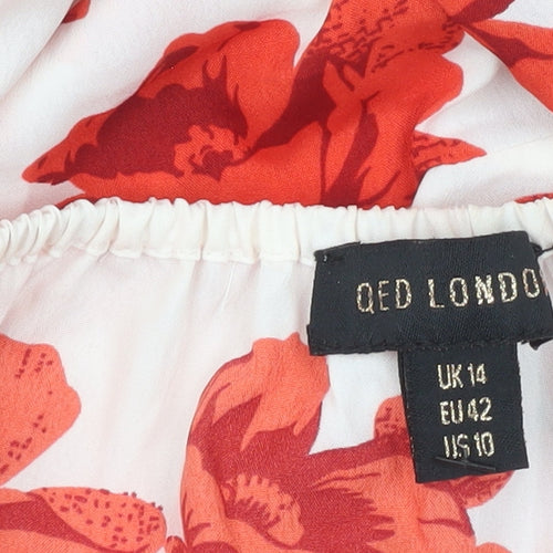 QED London Women’s Red Floral Shift Dress UK 14 Puff Sleeve