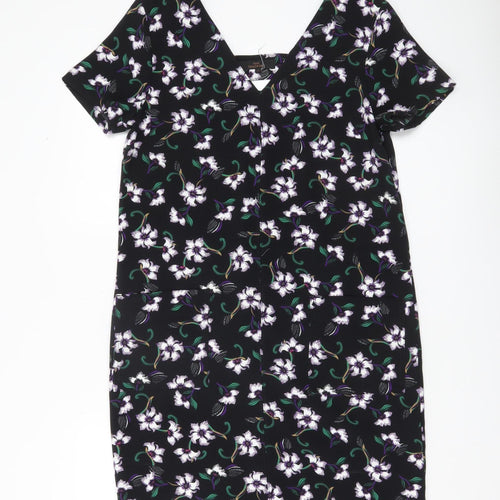 Next Women Black Floral Sheath Dress Size 12 Knee Length V-Neck