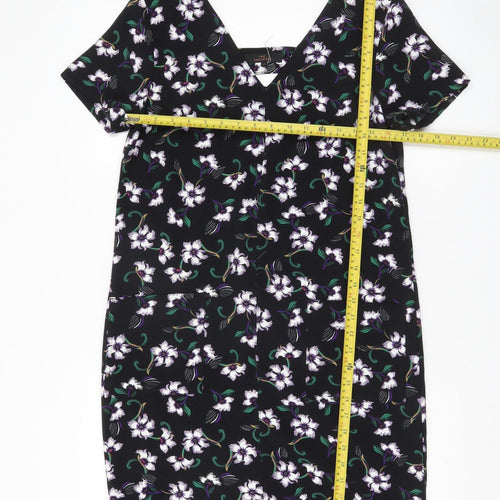 Next Women Black Floral Sheath Dress Size 12 Knee Length V-Neck