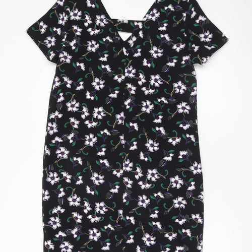 Next Women Black Floral Sheath Dress Size 12 Knee Length V-Neck