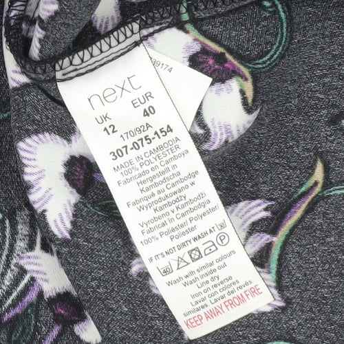 Next Women Black Floral Sheath Dress Size 12 Knee Length V-Neck