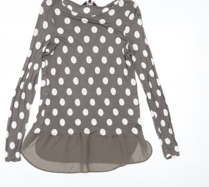 Phase Eight Women’s Grey Polka Dot Tunic Blouse Size 10 Long Sleeve